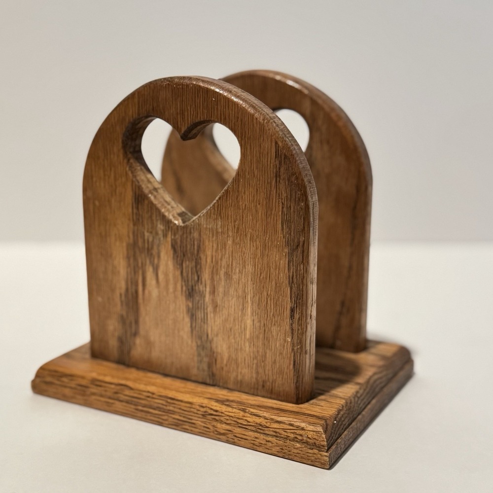 Vintage Wooden Heart Cutout Napkin Holder Arched Granny Core Cottage Kitchen